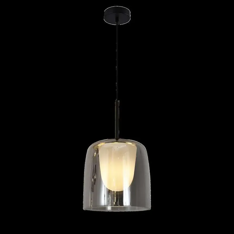 Pendente de Vidro Fumê e Metal Preto 1 Lâmpada E27 20x35cm - Sindora DCD04162