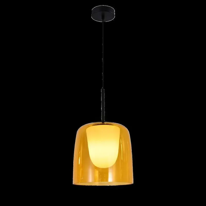 Pendente de Vidro Laranja e Metal Preto 1 Lâmpada E27 20x35cm - Sindora DCD04163