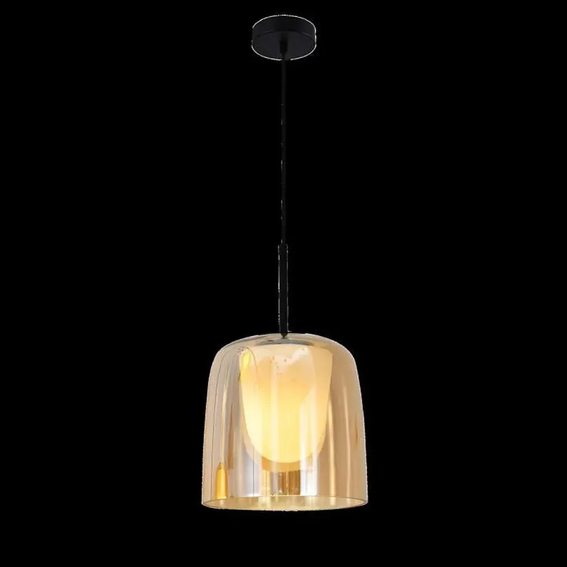 Pendente de Vidro Âmbar e Metal Preto 1 Lâmpada E27 20x35cm - Sindora DCD04164