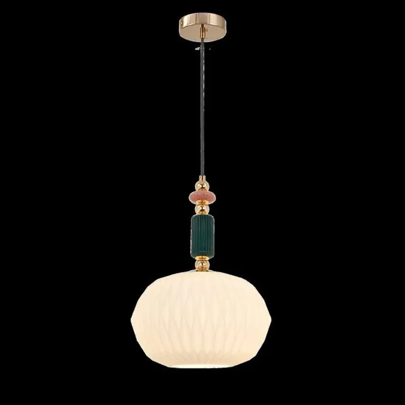 Pendente de Vidro, Metal e Cerâmica Branca Leitosa 1 Lâmpada E27 30x43cm - Sindora DCD04167