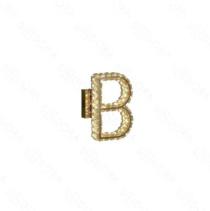 Arandela LETRA B Ø19x28CM 10W 3000K 1000LM BIVOLT METAL DOURADO+CRISTAL TRANSPARENTE CX MASTER:69x34x52CM 21,3KG (10 UN.) Sindora DCB02921