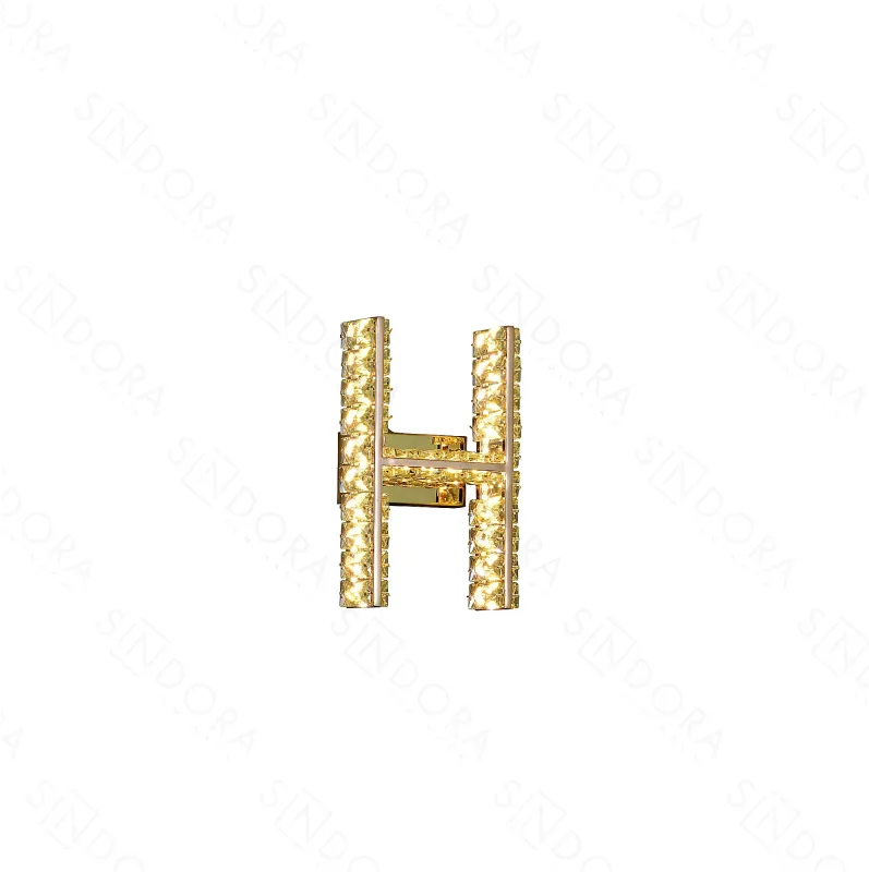 Arandela LETRA H Ø20x27CM 8W 3000K 800LM BIVOLT METAL DOURADO+CRISTAL TRANSPARENTE CX MASTER:69x34x52CM 17,4KG (10 UN.) Sindora DCB02927