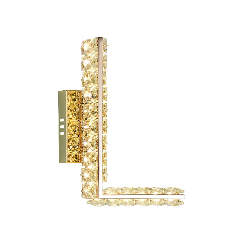 Arandela LETRA L Ø15x27CM 6W 3000K 600LM BIVOLT METAL DOURADO+CRISTAL TRANSPARENTE CX MASTER: 69x36x44CM 11,2KG (10 UN.) | CX: 34x21x13CM 1,1KG PESO UN.:1,1KG Sindora DCB02930