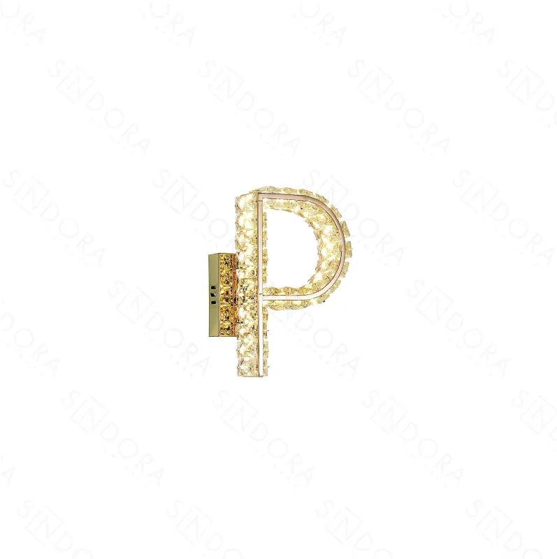 Arandela LETRA P Ø20x28CM 8W 3000K 800LM BIVOLT METAL DOURADO+CRISTAL TRANSPARENTE CX MASTER:69x36x52CM 16,3KG (10 UN.) Sindora DCB02934