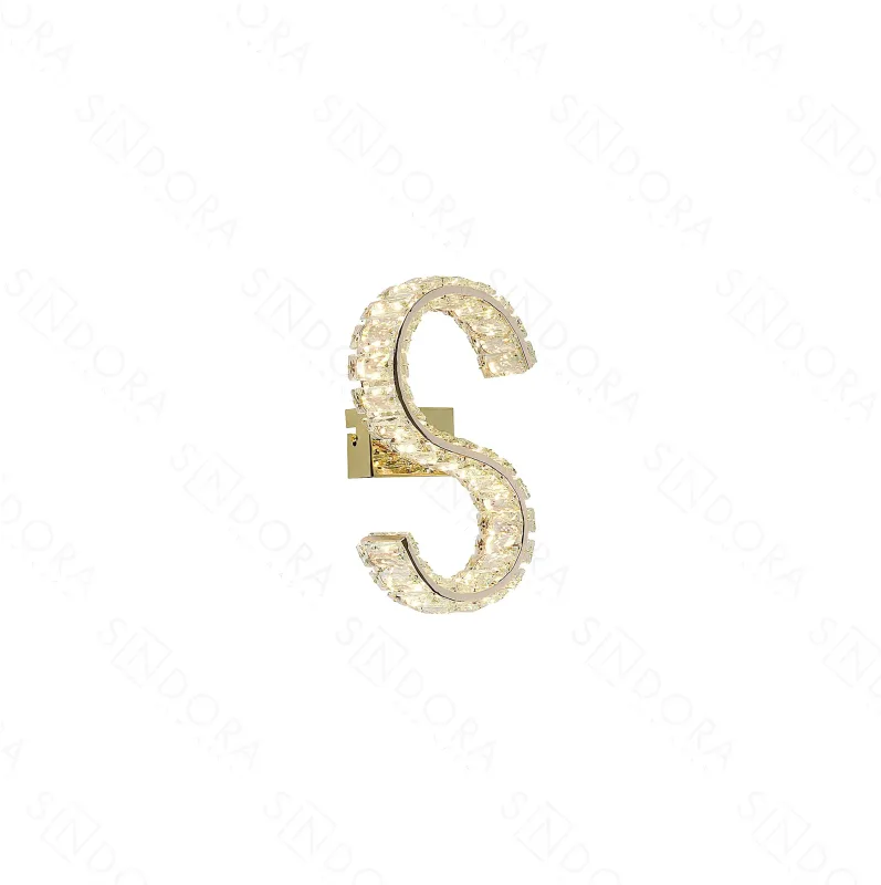 Arandela LETRA S Ø20x28CM 8W 3000K 800LM BIVOLT METAL DOURADO+CRISTAL TRANSPARENTE CX MASTER:69x36x52CM 17,2KG (10 UN.) Sindora DCB02937
