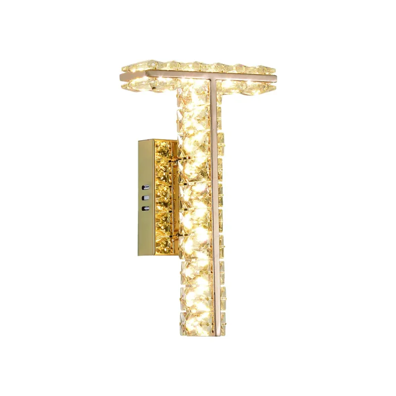 Arandela LETRA T Ø19x26CM 6W 3000K 600LM BIVOLT METAL DOURADO+CRISTAL TRANSPARENTE CX MASTER:69x34x52CM 13KG (10 UN.) Sindora DCB02938