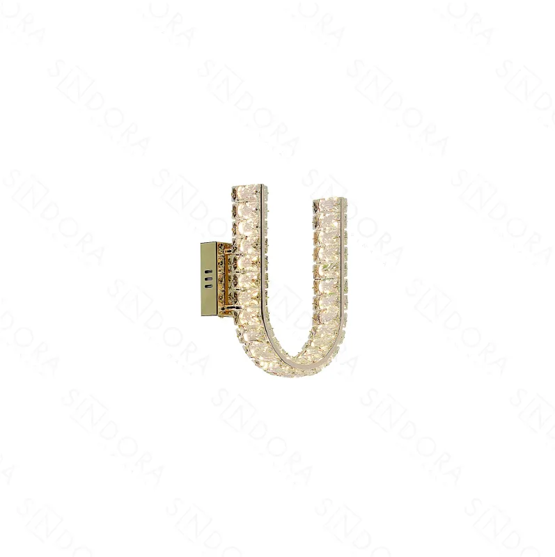Arandela LETRA U Ø19x27CM 8W 3000K 800LM BIVOLT METAL DOURADO+CRISTAL TRANSPARENTE CX MASTER:69x34x52CM 15,2KG (10 UN.) Sindora DCB02939