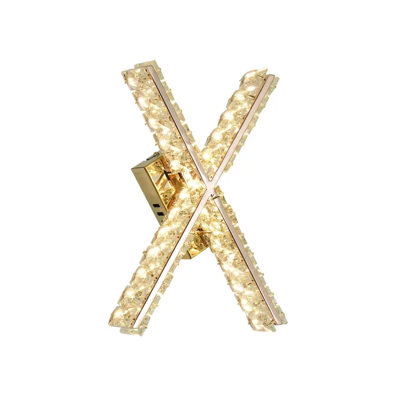 Arandela LETRA X Ø20x26CM 8W 3000K 800LM BIVOLT METAL DOURADO+CRISTAL TRANSPARENTE CX MASTER:69x34x52CM 15,2KG (10 UN.) Sindora DCB02941
