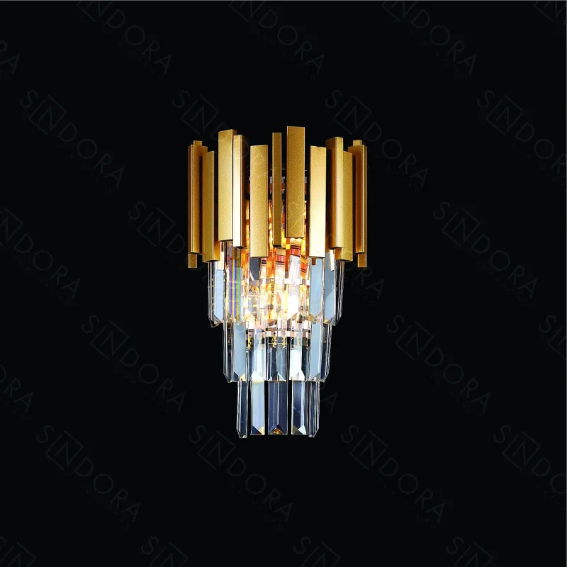 Arandela 26x22CM E14x2 METAL DOURADO+CRISTAL | CANOPLA:16x9CM CX:28x24x15CM 1,8KG Sindora DCB06614