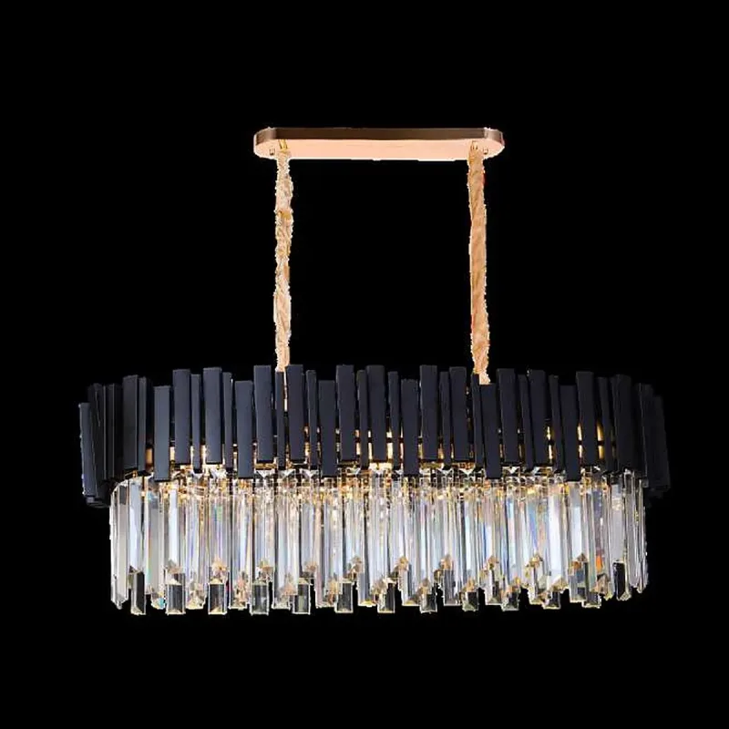 Pendente de Cristal e Metal Preto 8 Lâmpadas E14 80x30cm - Sindora DCD06620