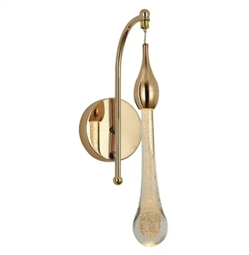Arandela 5x50CM 3W 225LM 3000K BIVOLT METAL DOURADO+CRISTAL | CANOPLA:10x2,5CM CX MASTER:68x27,5x33,5CM 8,6KG (10 UN.) CX UN.:32x13x13CM 0,8KG Sindora QB05118