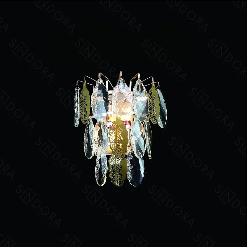Arandela 27x29CM E14x2 METAL DOURADO+CRISTAL | CANOPLA:16x9CM CX:28x24x17CM 2,4KG Sindora DCB06631