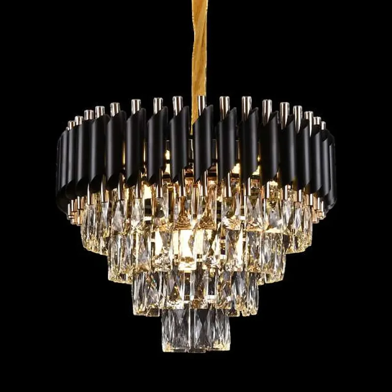 Pendente de Cristal e Metal Preto 9 Lâmpadas E14 50x29cm - Sindora DCD06625