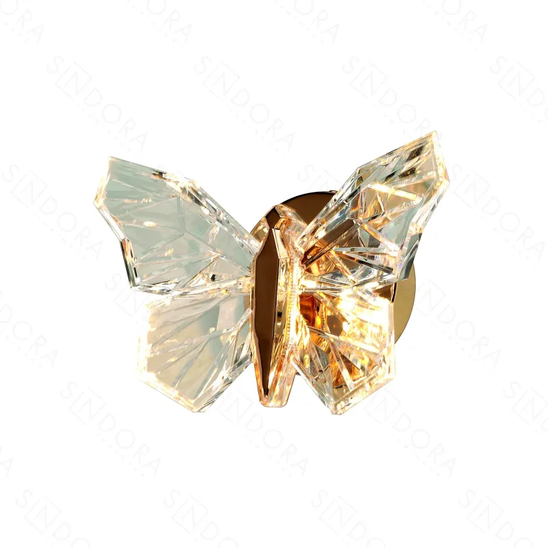 Arandela BORBOLETA 20x14CM 8W 600LM 3000K BIVOLT METAL DOURADO+ACRILICO Sindora QB05195
