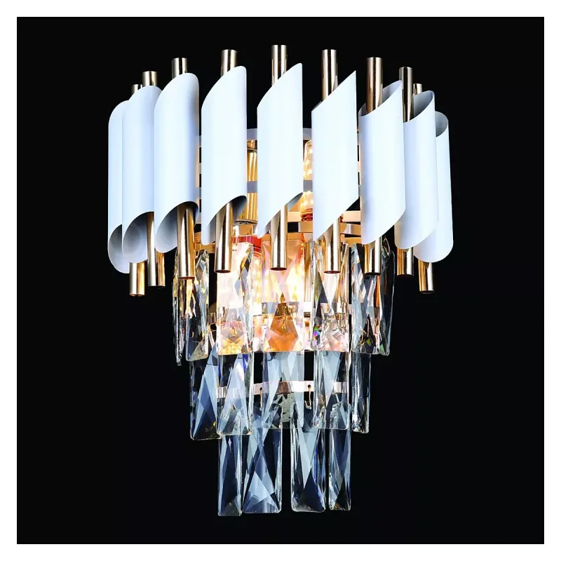 Arandela 25x31CM E14x2 METAL DOURADO+BRANCO+CRISTAL | CANOPLA:16x9CM CX:28x24x15CM 1,8KG Sindora DCB06597