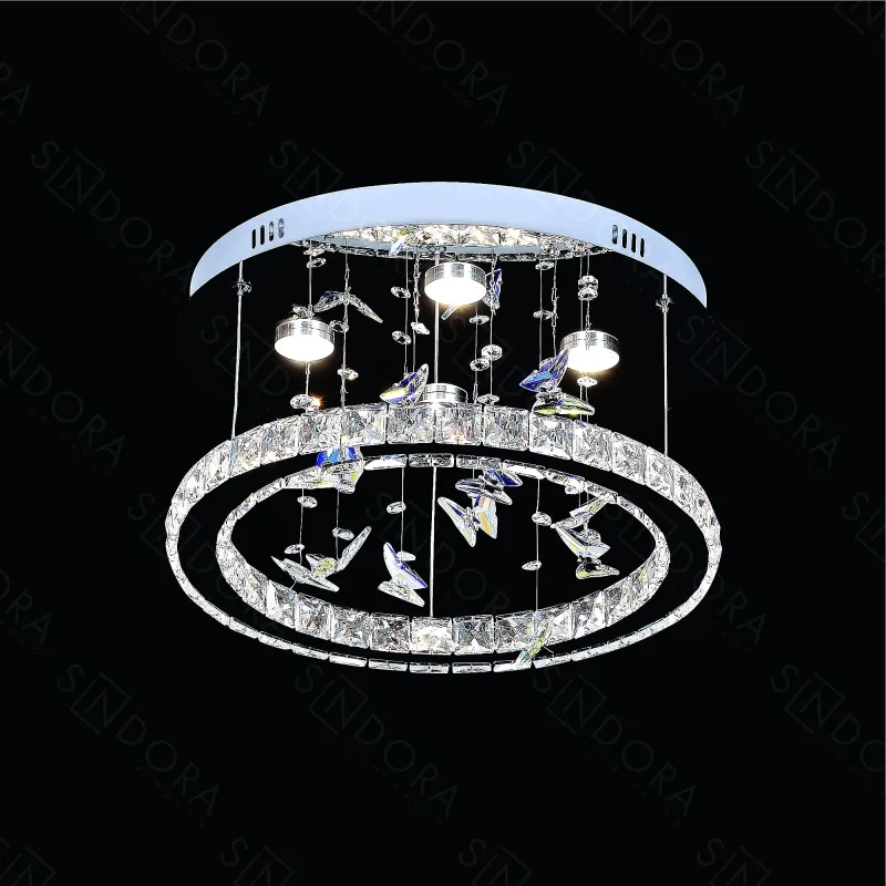 Plafon COM CONTROLE Ø40x25CM 22+22W 3000K 6000K 2200LM BIVOLT METAL CROMADO+CRISTAL TRANSPARENTE CX:14x45x45CM 4,3KG Sindora DCX02531