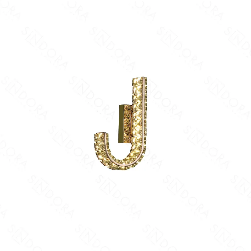 Arandela LETRA J Ø14x27CM 6W 3000K 600LM BIVOLT METAL DOURADO+CRISTAL TRANSPARENTE Sindora DCB02533