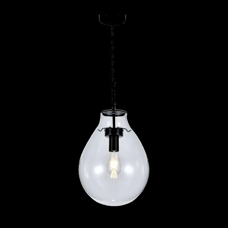 Pendente de Vidro Cristal e Metal Preto 1 Lâmpada E27 30x62cm - Sindora DCD04175