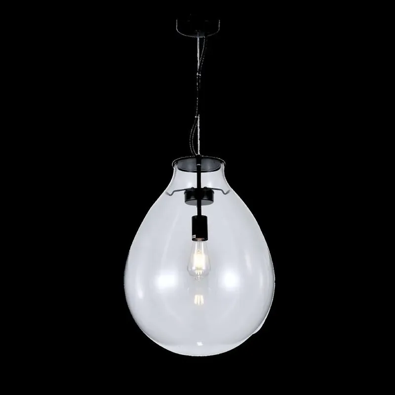 Pendente de Vidro Cristal e Metal Preto 1 Lâmpada E27 40x62cm - Sindora DCD04176