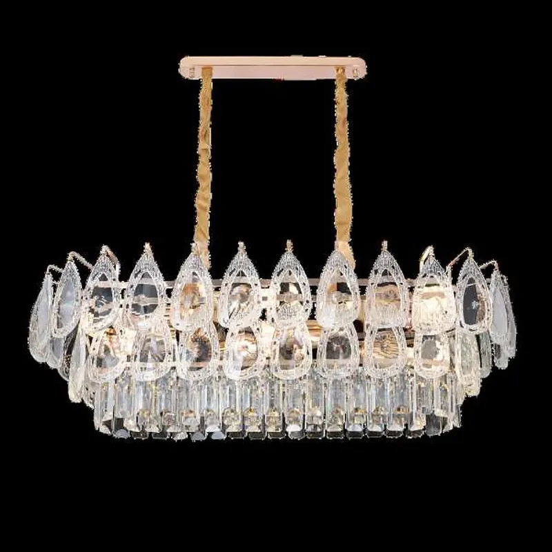 Lustre de Cristal e Metal Dourado 10 Lâmpadas E14 80x35x25cm - Sindora DCD01062