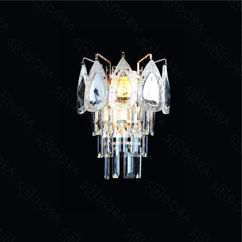 Arandela Ø30x20x13CM E14x2 METAL DOURADO+CRISTAL TRANSPARENTE | CANOPLA:18x9CM CX:15x24x28CM 2,1KG Sindora DCB01063