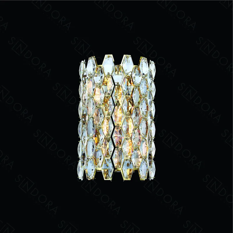 Arandela Ø50x20CM E14x5 METAL DOURADO+CRISTAL TRANSPARENTE | CANOPLA:45x9,5CM CX:54x23x15CM 3,7KG Sindora DCB01068