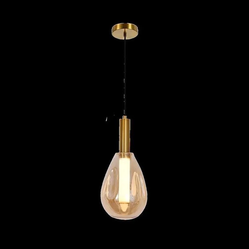 Pendente LED de Vidro Âmbar e Alumínio Dourado 3000K Bivolt 15x33cm - Sindora DCD04178