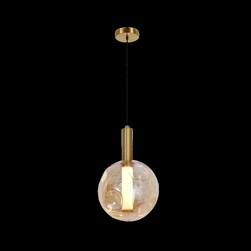 Pendente LED de Vidro Âmbar e Alumínio Dourado 3000K Bivolt 20x32cm - Sindora DCD04179