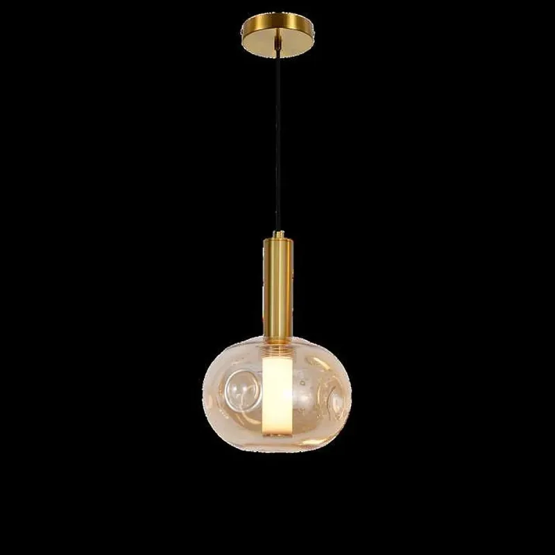 Pendente LED de Vidro Âmbar e Alumínio Dourado 3000K Bivolt 17x25cm - Sindora DCD04180