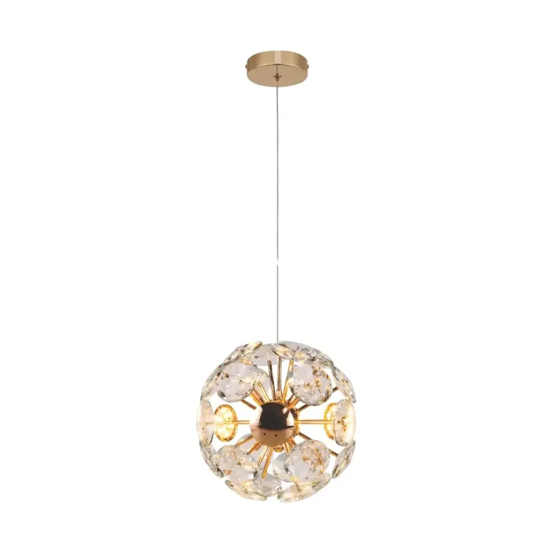 Pendente LED de Cristal e Metal Dourado 15W 3000K Bivolt 20x20cm - Sindora QD05233