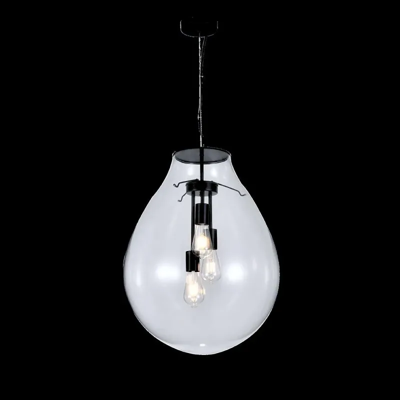 Pendente de Vidro Cristal e Metal Preto 3 Lâmpadas E27 48x72cm - Sindora DCD04177
