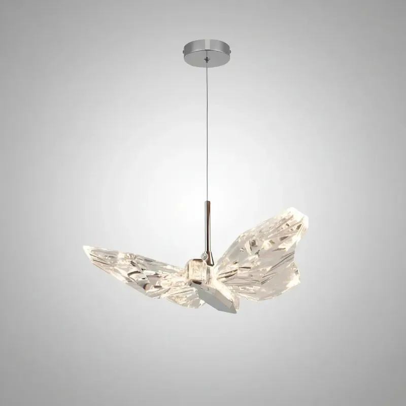 Pendente Mini Borboleta LED de Metal Cromado e Acrílico 8W 3000K Bivolt 20x14cm - Sindora QD05239