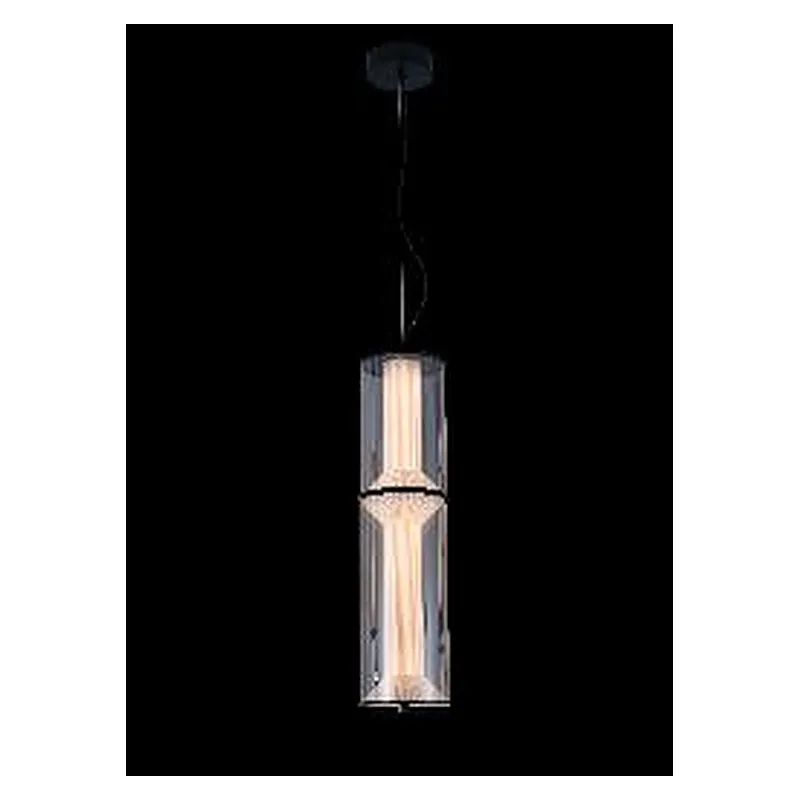Pendente LED de Vidro Fumê e Metal Preto 3000K Bivolt 15x59cm - Sindora DCD04187