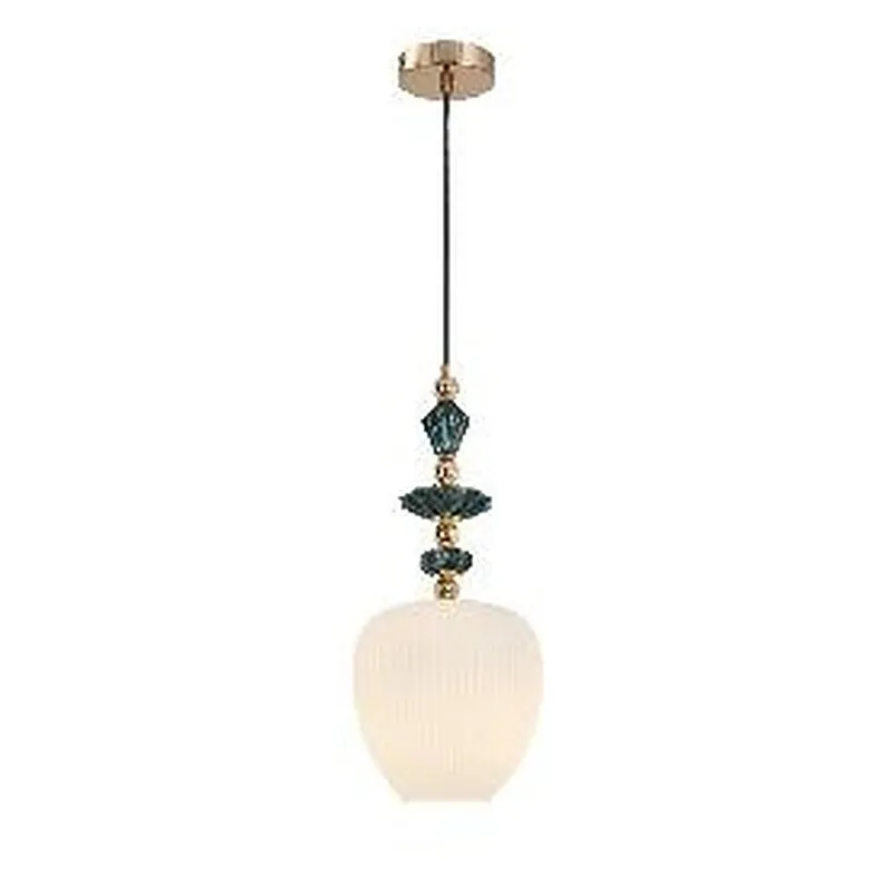 Pendente de Vidro, Metal Dourado e Cerâmica Branca Leitosa 1 Lâmpada E27 20x47cm - Sindora DCD04192