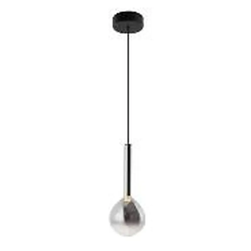 Pendente LED de Vidro e Metal Preto Fosco 6W 3000K Bivolt 12,5x35cm - Sindora DCD03412