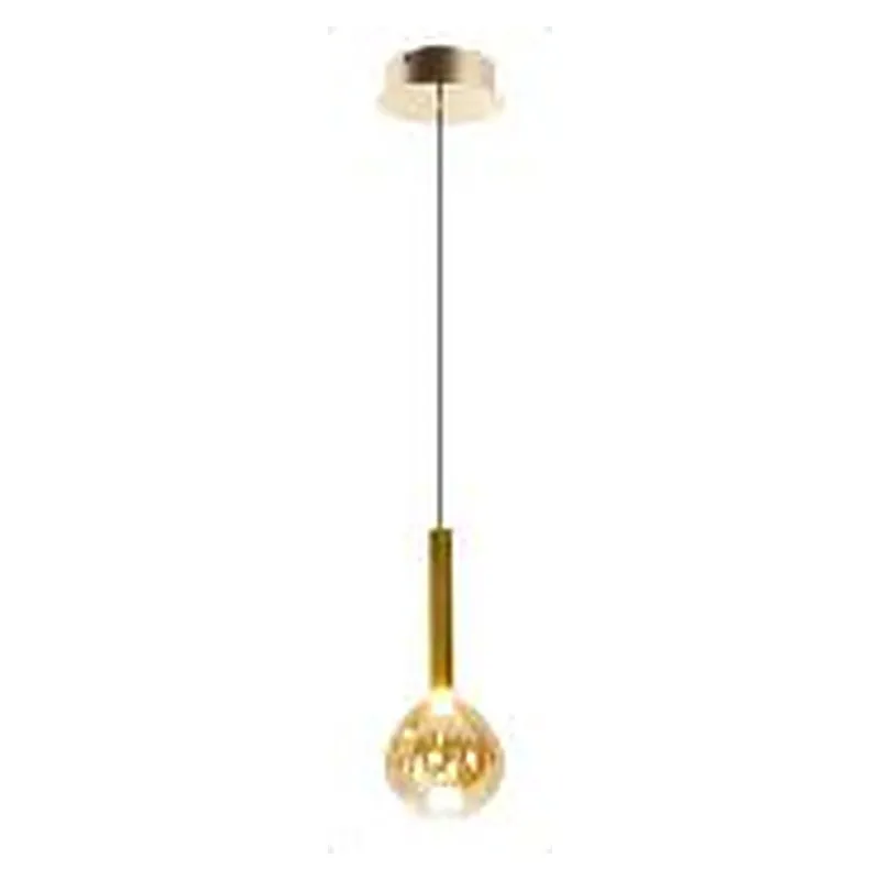 Pendente LED de Vidro e Metal Dourado 6W 3000K Bivolt 15x38,5cm - Sindora DCD03413