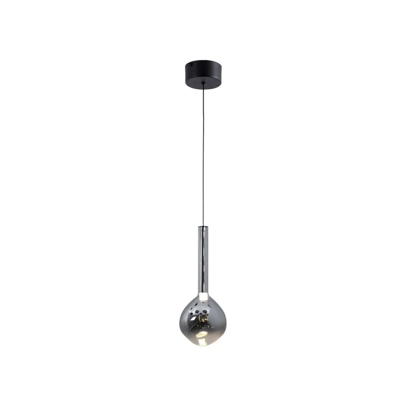 Pendente LED de Vidro e Metal Preto Fosco 6W 3000K Bivolt 18x42cm - Sindora DCD03416