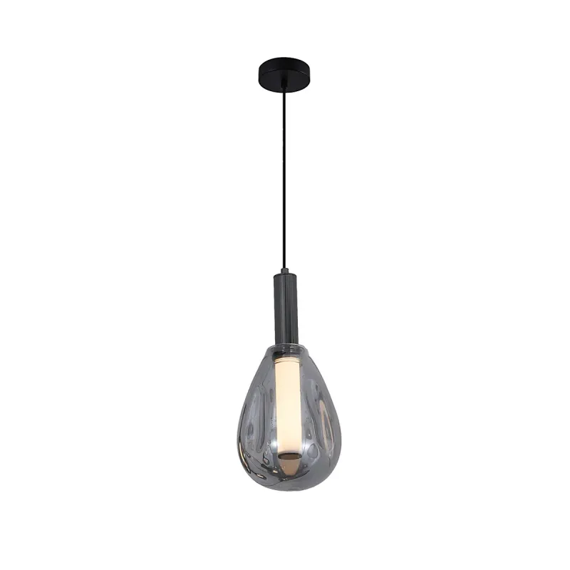 Pendente LED de Vidro Fumê e Alumínio Preto 3000K Bivolt 15x33cm - Sindora DCD04194