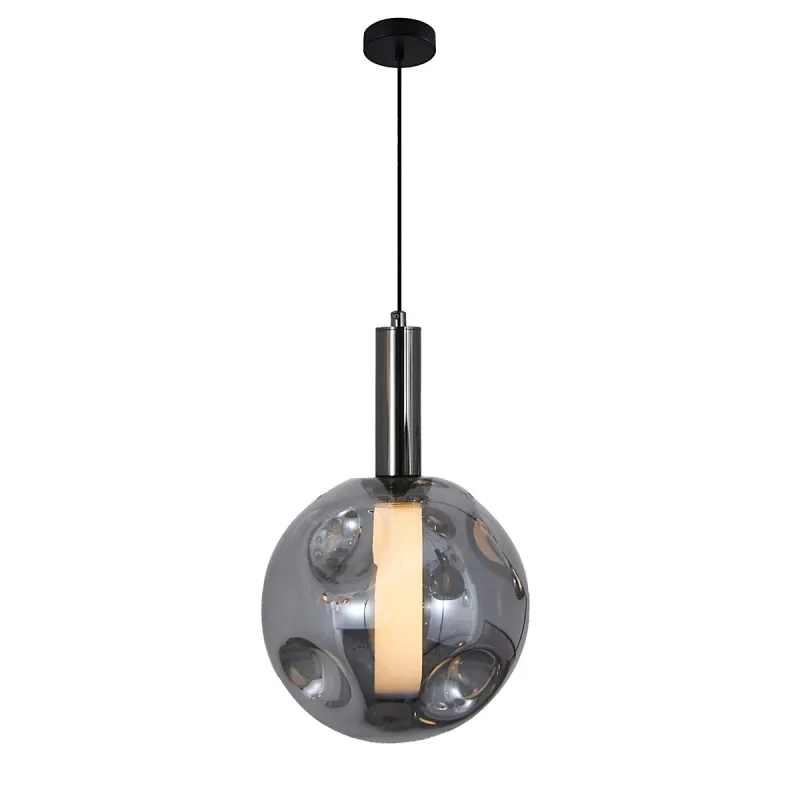 Pendente LED de Vidro Fumê e Alumínio Preto 3000K Bivolt 20x32cm - Sindora DCD04195