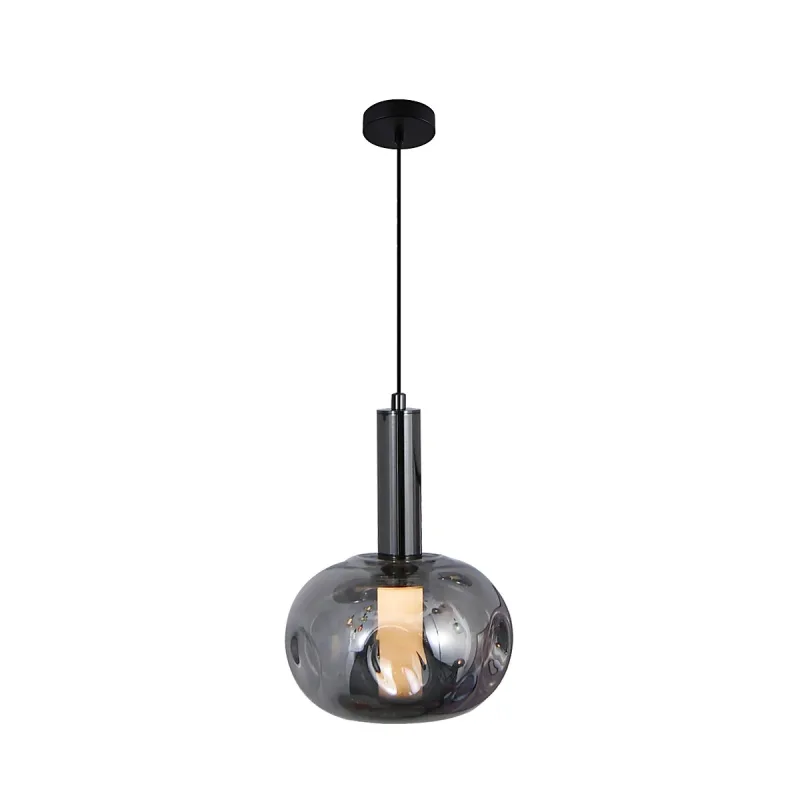 Pendente LED de Vidro Fumê e Alumínio Preto 3000K Bivolt 17x25cm - Sindora DCD04196