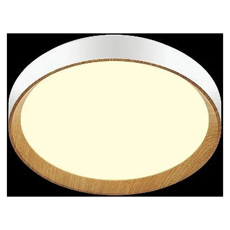 Plafon Ø40CM 28+28W 2800LM 3000K 4500K 6500K BIVOLT METAL BRANCO E REVESTIMENTO ADESIVO DE MADEIRA+ACRILICO Sindora DCX02395