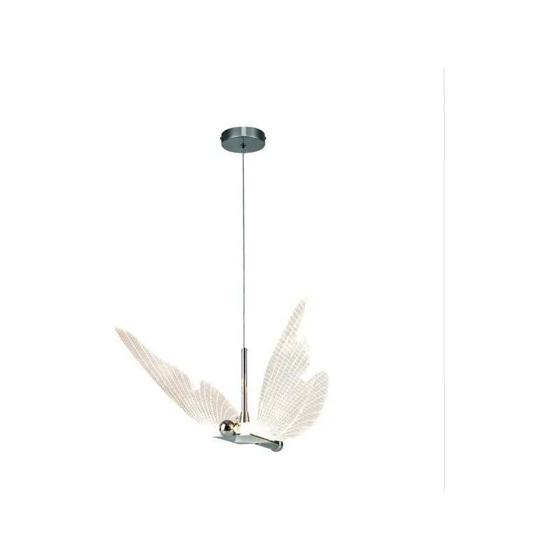 Pendente Mini Borboleta LED de Metal Cromado e Acrílico 8W 3000K Bivolt 19x25cm - Sindora QD05248