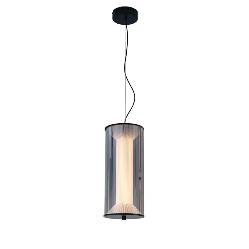 Pendente LED de Vidro Fumê e Metal Preto 3000K Bivolt 15x34cm - Sindora DCD04197