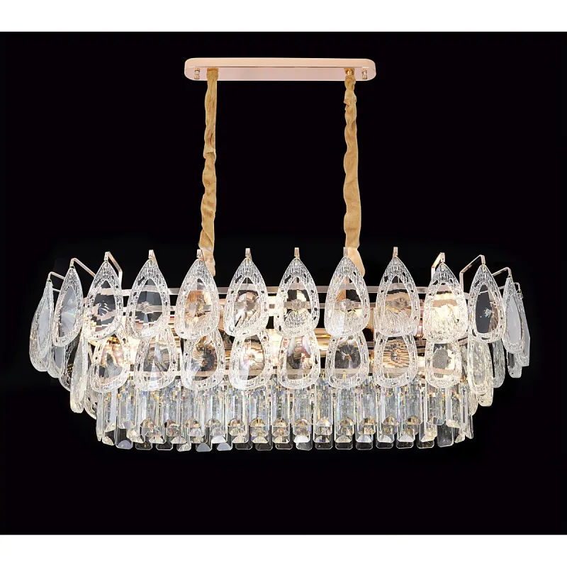 Lustre de Cristal e Metal Dourado 12 Lâmpadas E14 100x35cm - Sindora DCD01074