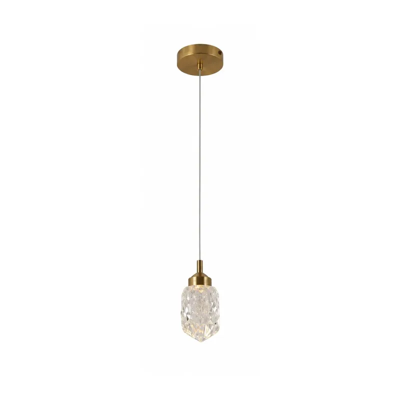 Pendente LED de Cristal e Metal Bronze 5W 3000K Bivolt 8x12cm - Sindora QD05250