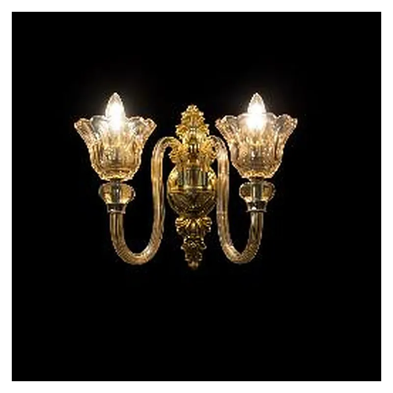 Arandela Ø43x24x34CM E14x2 METAL DOURADO+VIDRO AMBER Sindora DCB02242