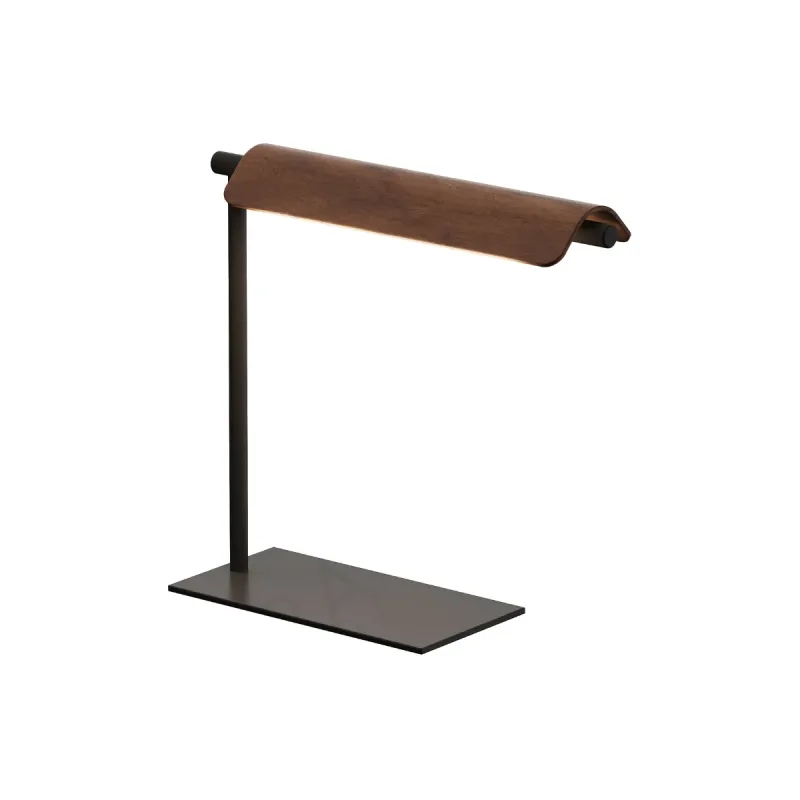 Abajur LED de Madeira Nogueira e Metal Preto 5W 3000K Bivolt 39,5x48cm - Sindora DCT03509