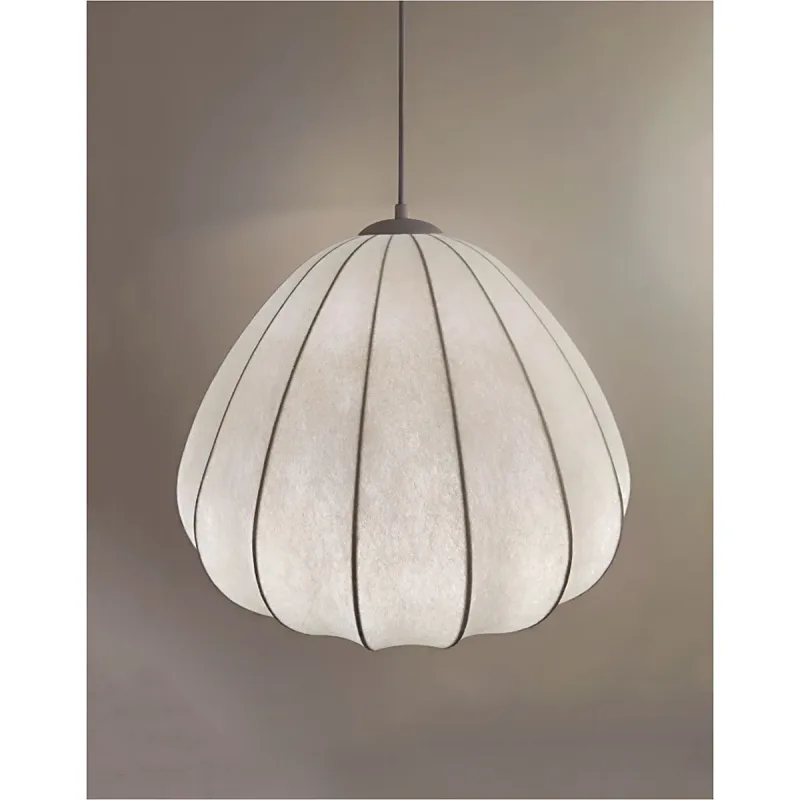 Pendente de Metal e Seda Branca Leitosa 1 Lâmpada E27 44x37cm - Sindora DCD041101