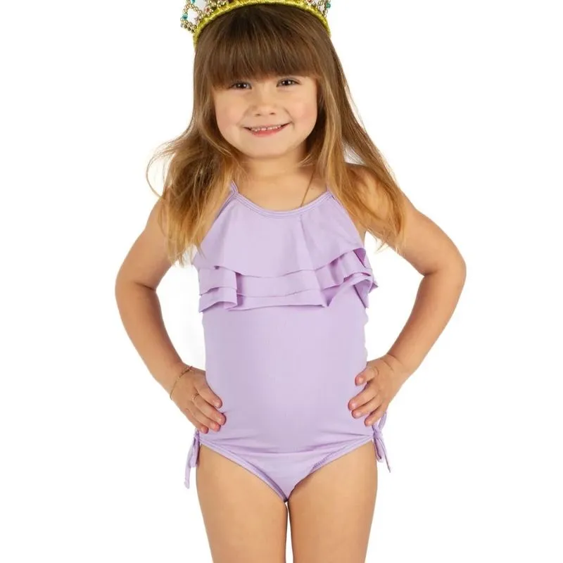 Maiô Infantil Lilás Com Babado Alça Fina Proteção Solar UV50
