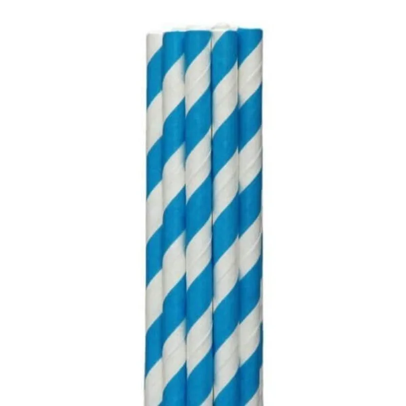 Canudo Papel Biodegradável Listras Azul Royal - Pct 20 Und
